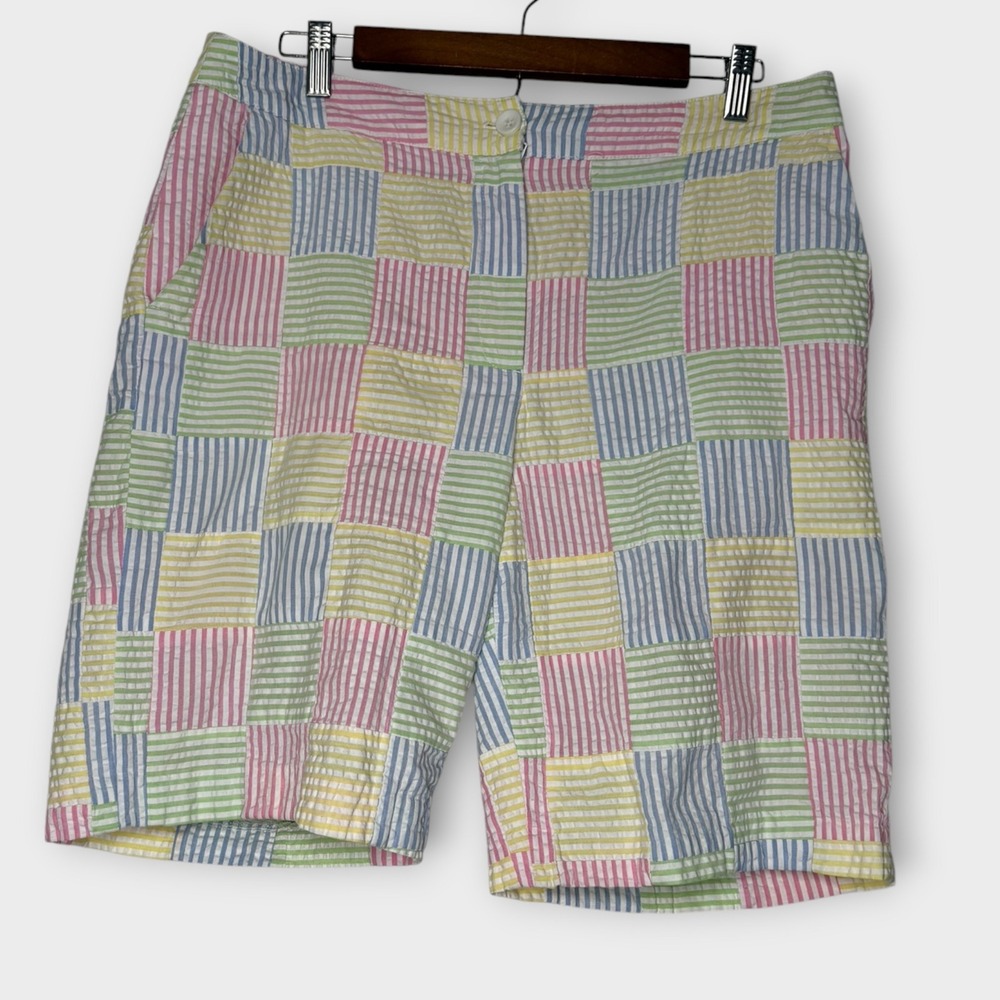 EP Pro Golf Shorts Pastel Blue Green Pink Yellow Seersucker Madras Women's 12